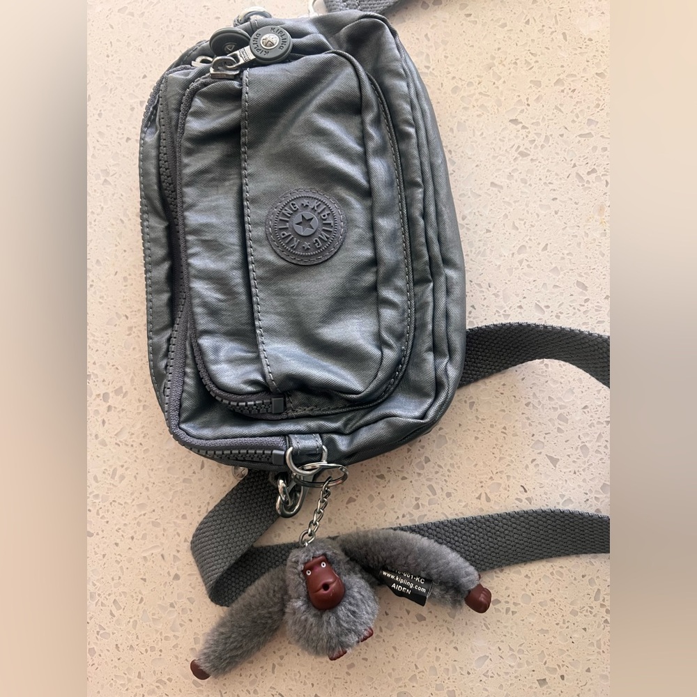 Kipling Metallic Gray Belt Bag